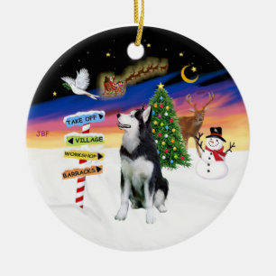 Xmas-skyltar - Siberian Husky #1 Julgransprydnad Keramik