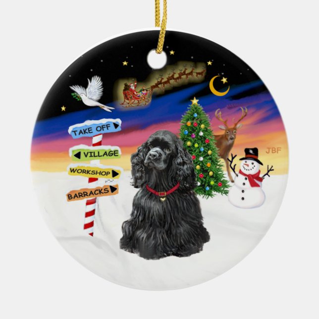 Xmas-skyltar - Svart Cocker Spaniel Julgransprydnad Keramik (Framsidan)