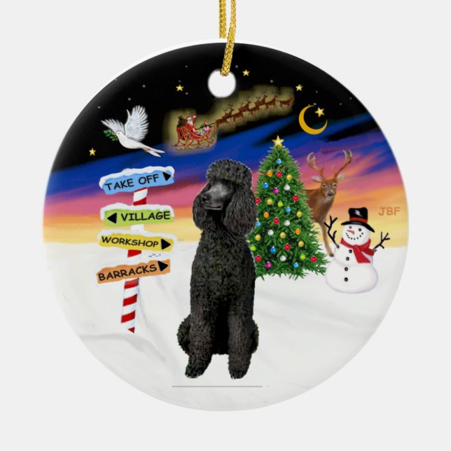 Xmas-skyltar - svart standardpoodle julgransprydnad keramik (Framsidan)