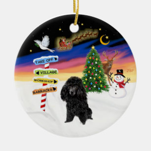 Xmas-skyltar - svart toy poodle julgransprydnad keramik