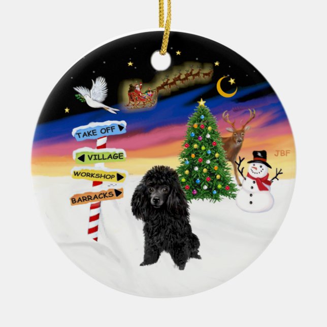 Xmas-skyltar - svart toy poodle julgransprydnad keramik (Framsidan)
