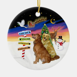 Xmas-skyltar - Två Golden Retriever Julgransprydnad Keramik