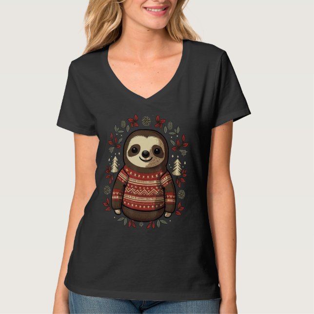Xmas Sloth Santa on Christmas Sloth T Shirt (Framsida)