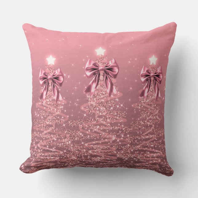 Xmas Sparkling Trees Blush Pink Faux Bow  Kudde (Framsida)