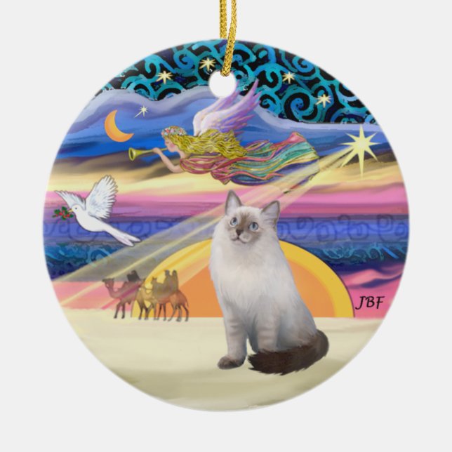 Xmas Star - Blå Crème Ragdoll katt Julgransprydnad Keramik (Framsidan)
