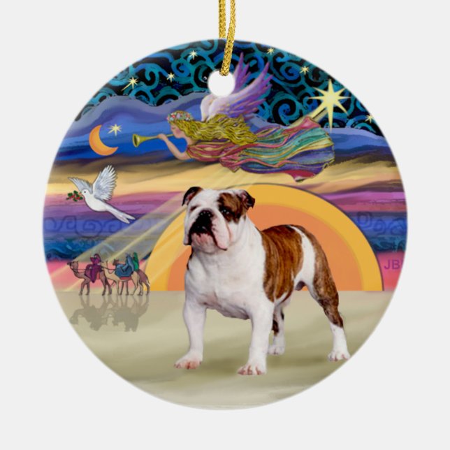 Xmas Star - Engelsk Bulldog 5 Julgransprydnad Keramik (Framsidan)