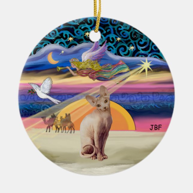 Xmas Star - Sphynx katt (fawn) Julgransprydnad Keramik (Framsidan)
