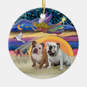 Xmas Star - Två engelska bulldoggar Julgransprydnad Keramik