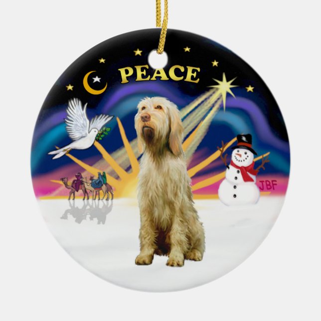 Xmas Sunrise - Spinone Italiano (vete) Julgransprydnad Keramik (Framsidan)