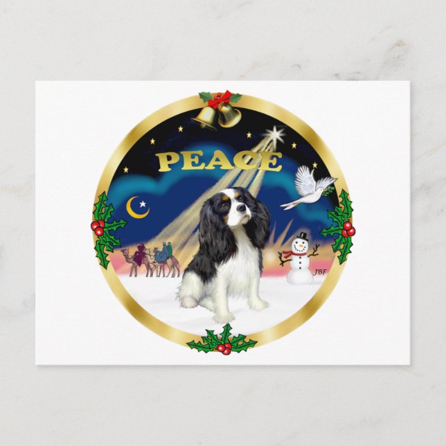 Xmas Sunrise - Trefärgad Cavalier King Charles Helg Vykort (Framsida)