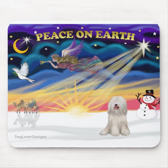 Xmas Sunrise - Vit Tibetansk Terrier Musmatta (Framsidan)