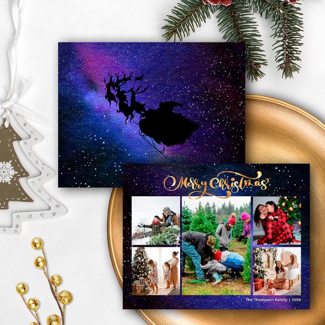 Xmas Tomte Galaxy 5 Foto Guld Familj Julkort (Skapare uppladdad)