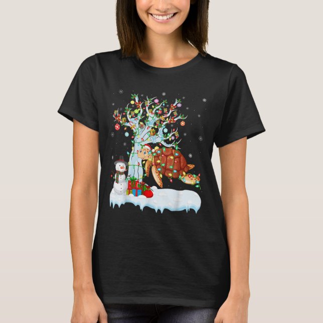 Xmas Tree Decoration Lighting Sea Turtle Christmas T Shirt (Framsida)