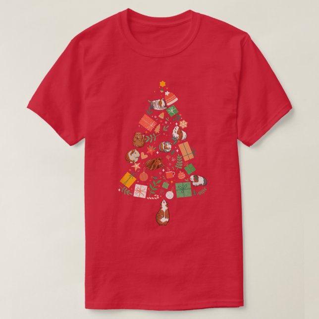 Xmas Tree Festive Cute Guinea Pigs  T Shirt (Design framsida)