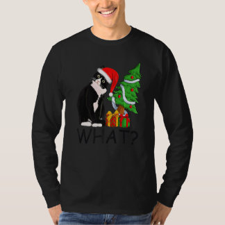 Xmas Tree Lighting Santa Black Cat Christmas T Shirt
