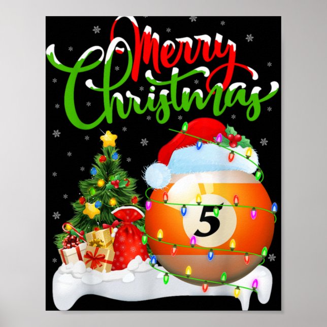 Xmas Tree Lights Santa Hat Billiards Christmas T S Poster (Framsidan)
