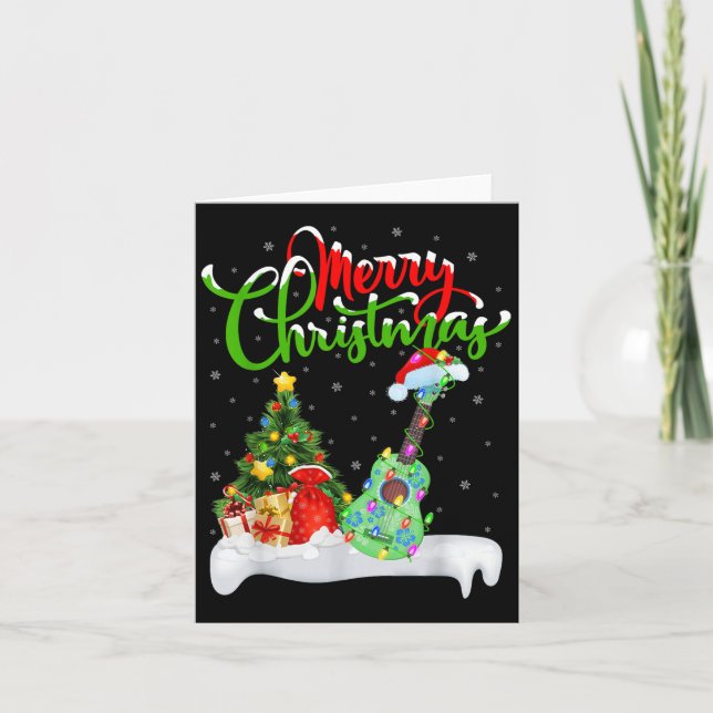 Xmas Tree Lights Santa Hat Musical Ukulele Guitar  Kort (Framsida)