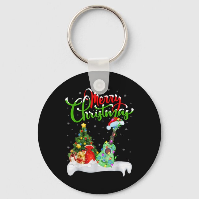 Xmas Tree Lights Santa Hat Musical Ukulele Guitar  Nyckelring (Framsida)