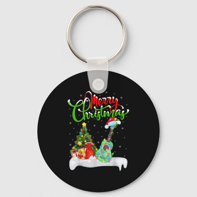 Xmas Tree Lights Santa Hat Musical Ukulele Guitar  Nyckelring (Framsida)