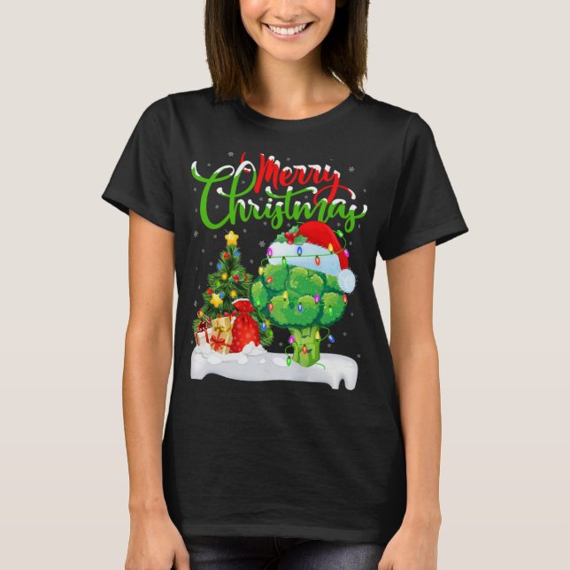 Xmas Tree Lights Santa Hat Vegetable Broccoli Chri T Shirt (Framsida)