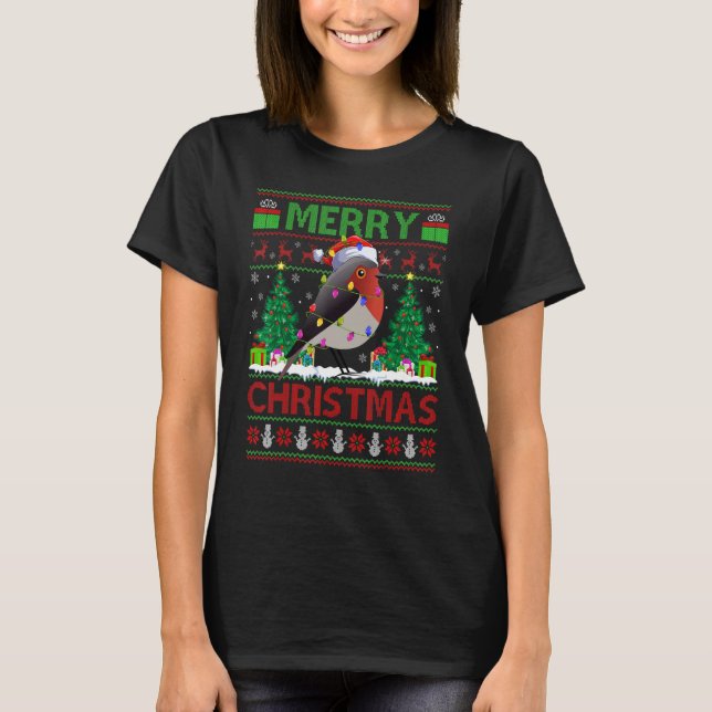 Xmas Tree Lights Ugly Santa American Robin Bird Ch T Shirt (Framsida)