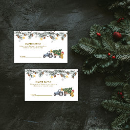 X'mas Tree Tractor Bear Diaper Raffle Baby Shower Tilläggskort