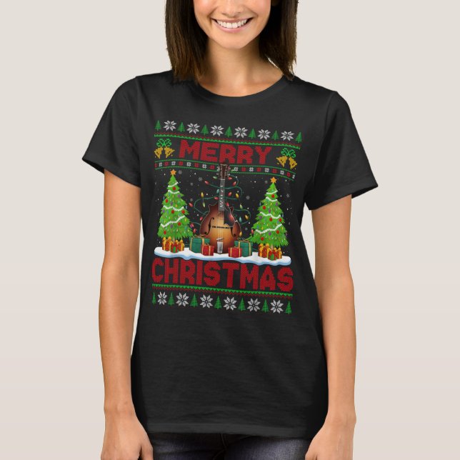 Xmas Tree Ugly Style Santa Musical Mandolin Christ T Shirt (Framsida)