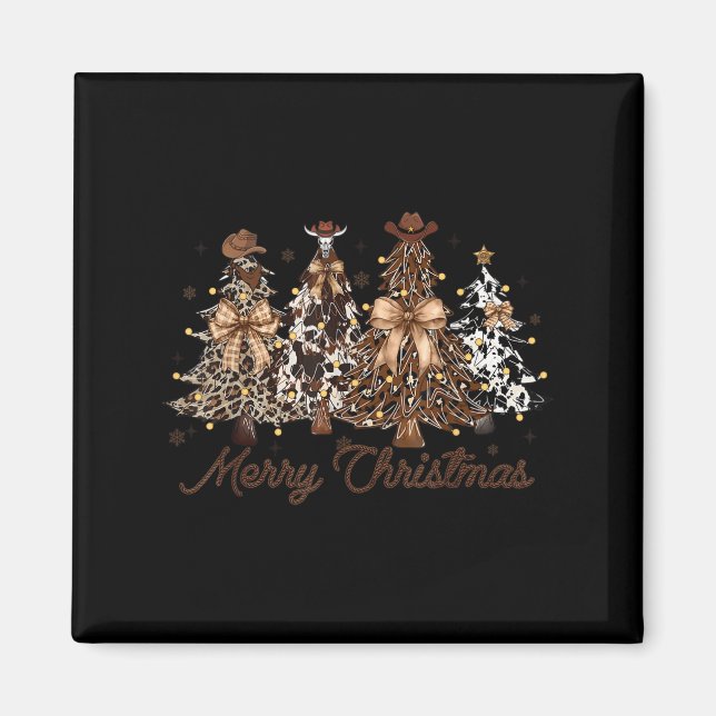 Xmas Trees Cowboy Western Merry Christmas Holiday  Magnet (Framsidan)