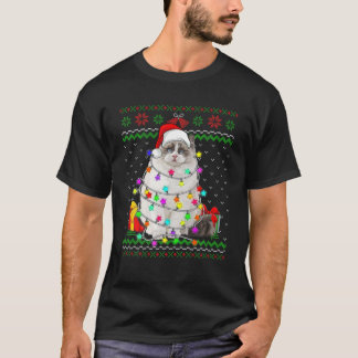 Xmas Ugly Sweater Christmas Lights Cat Kitten Love T Shirt