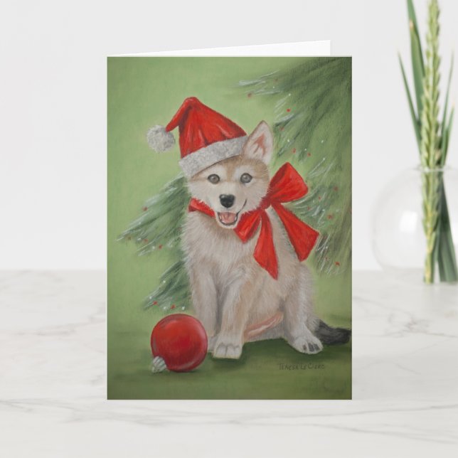 Xmas Wolf Pup Greeting Card Helgkort (Framsida)