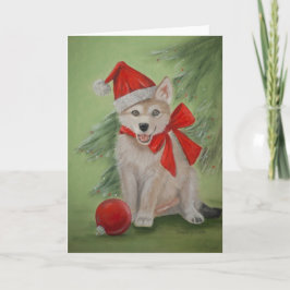Xmas Wolf Pup Greeting Card Helgkort