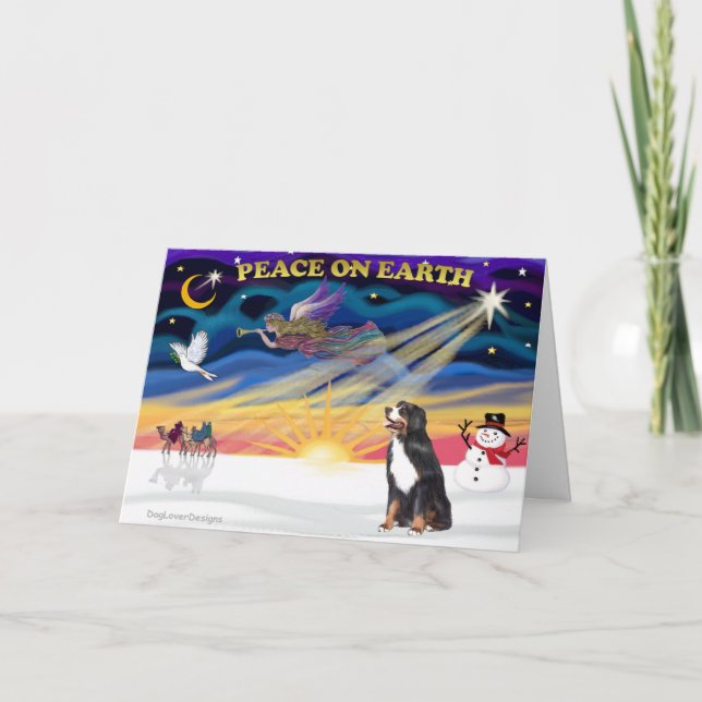 XmasSunrise-Bernese Mountain Hund 3 Helgkort (Framsida)