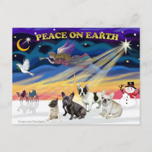 XmasSunrise-Four FrenchBulldog Helg Vykort