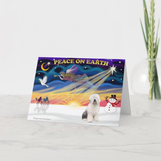 XmasSunrise-Old English Sheepdog3 Helgkort (Framsida)