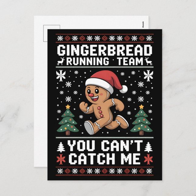 Xmax Running Gingerbread Man Costume, Running Team Helg Vykort (Fram/baksida)