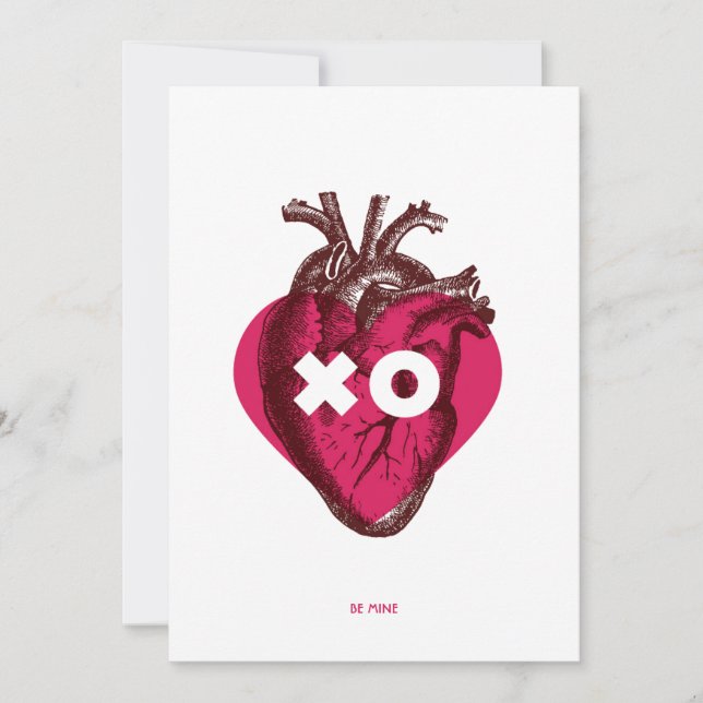 XO Alla hjärtans hjärtflat kort. Kort (Framsida)
