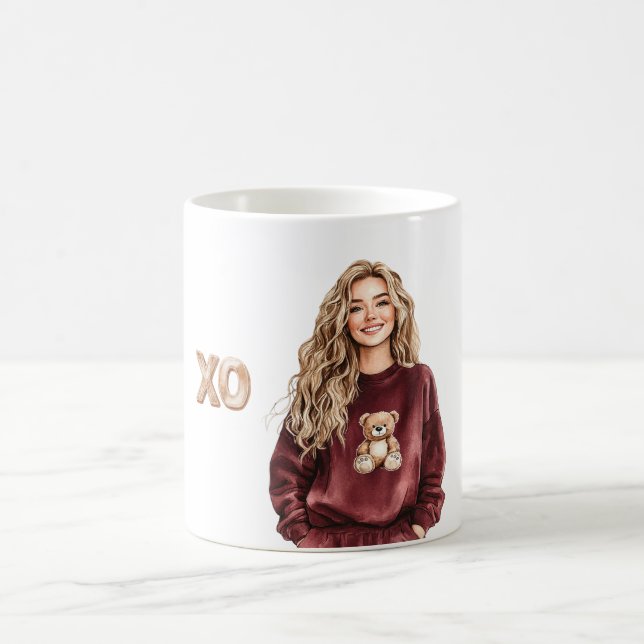 XO Flicka Burgunder Teddybjörn Top Kaffemugg (Center)