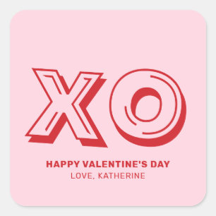 XO Glad valentins rosa-röd modern anpassningsbar Fyrkantigt Klistermärke