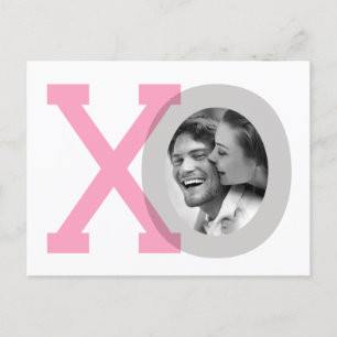 XO Grå Rosa Bröllop Spara Datum Foto Postkort Meddelande Vykort