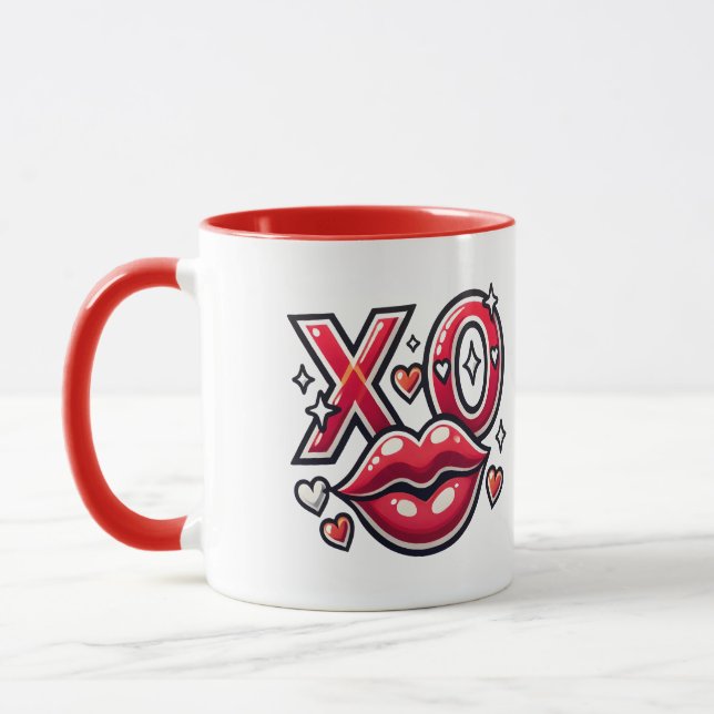 XO Kiss och Hearts Artwork Mugg (Vänster)