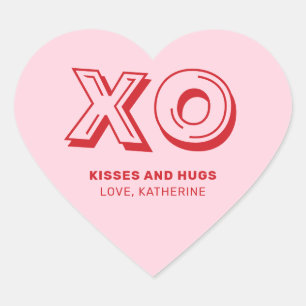 XO-kyssar och krämar rosa-röd anpassningsbar Hjärtformat Klistermärke