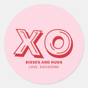 XO-kyssar och krämar rosa-röd anpassningsbar Runt Klistermärke