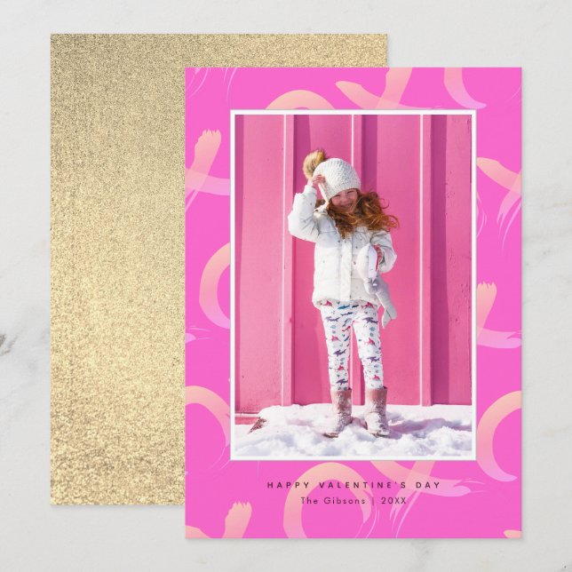 XO Mönster Neon Rosa Photo Valentine Day Card Inbjudningar (Fram/baksida)