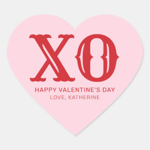 XO rosa och röd typografi, söt valentindag Hjärtformat Klistermärke