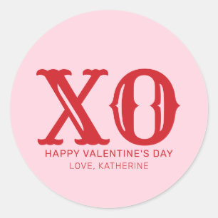 XO rosa och röd typografi, söt valentindag Runt Klistermärke