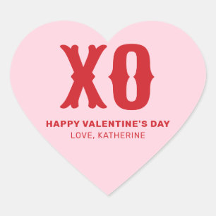 XO rosa röd modern, söt typografi valentins dag Hjärtformat Klistermärke