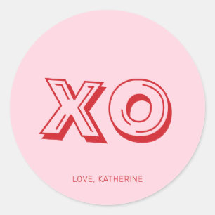 XO rosa röd modern typografisk personlig Runt Klistermärke