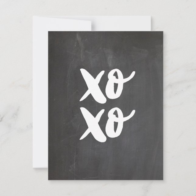 XO XO. Hus och kyssar i valentines day. Chalkboard Julkort (Framsida)