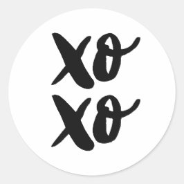 XO XO. Hus och kyssar i valentines day. Svart Runt Klistermärke