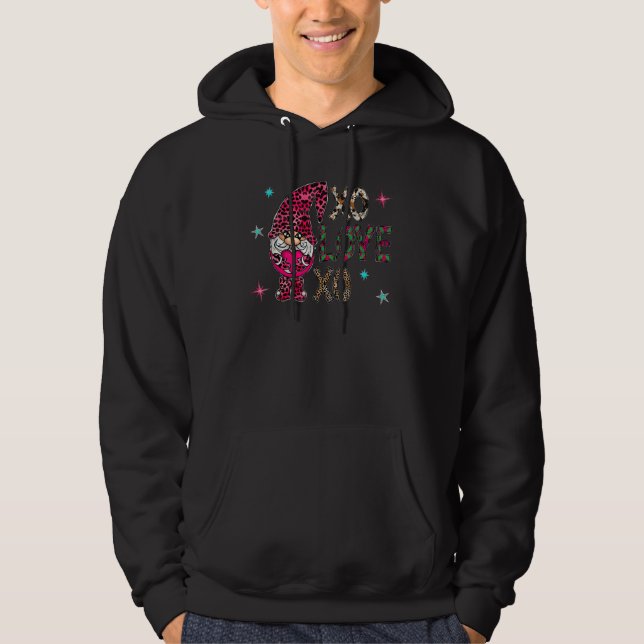 Xo Xo Love Gnome Happy Valentine's Day Leopard Pla Hoodie (Framsida)